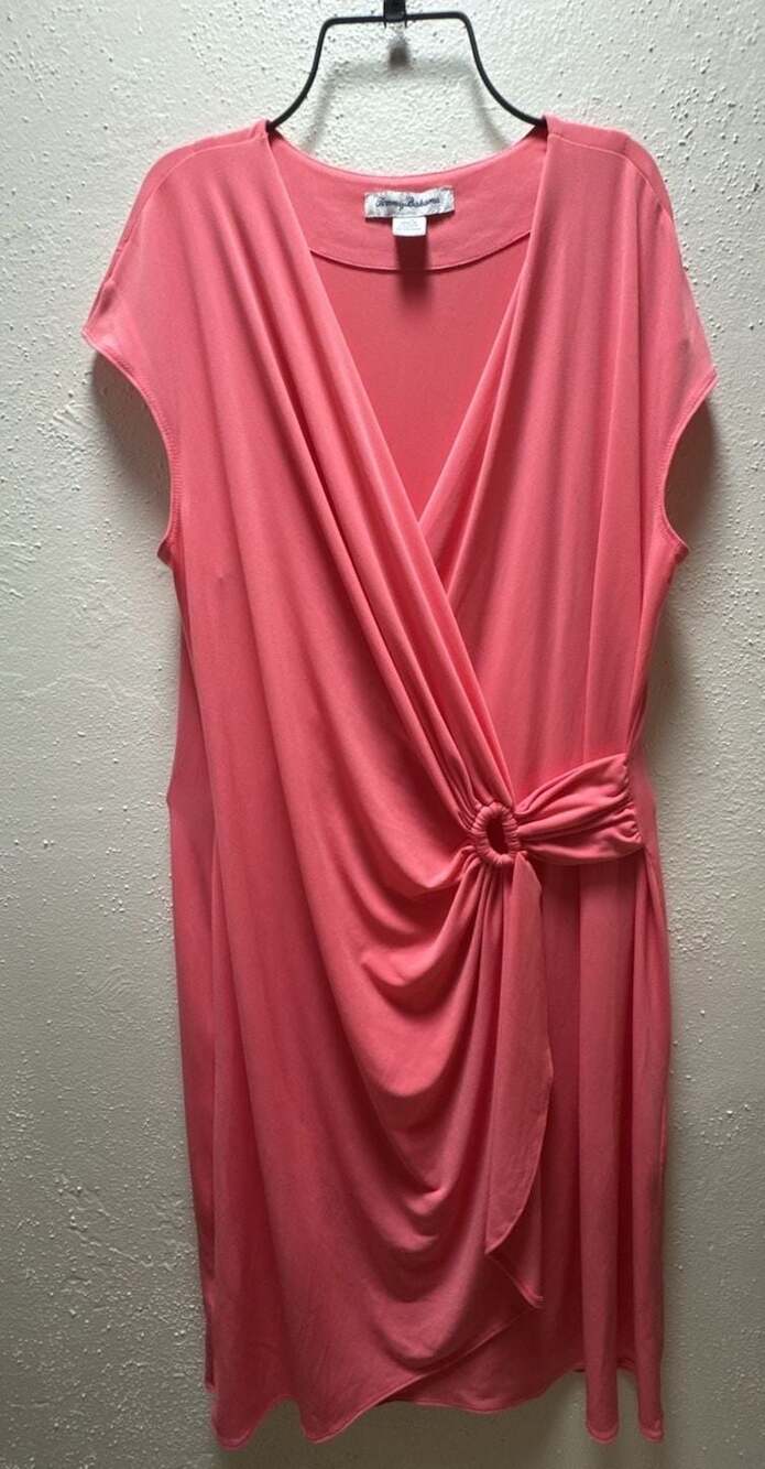 Tommy Bahama Pink Carmela Faux Wrap Midi Dress with Ring Detail Size Large
